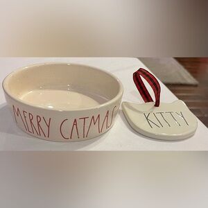 Rae Dunn Merry Catmas pet bowl Kitty ornament white black red